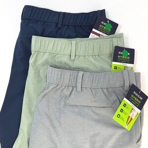 Haggar Hybrid Performance Shorts Mens 42W 9 Inseam Navy Green Grey 3 Pack NEW